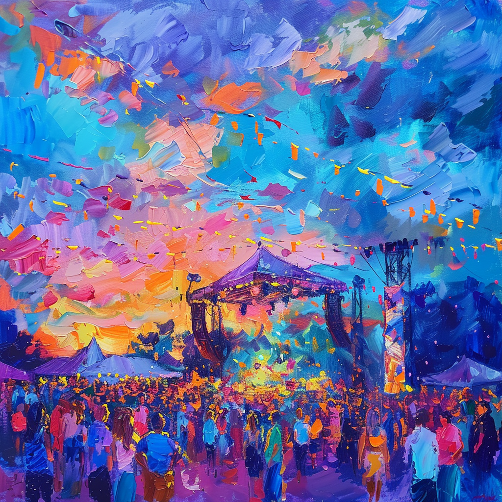 Outdoor music festival painting reimagined in Claude Monet style with Euryka AI